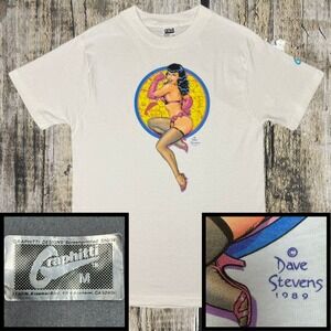 Vintage 1989 Dave Stevens Pin-up T-Shirt Medium Anvil USA Graphitti Designs NOS